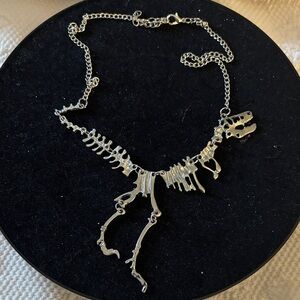 Silver Tone Dinosaur Skeleton Pendant Necklace